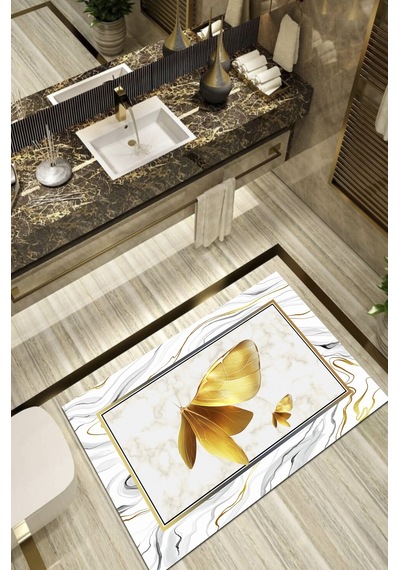 Golden Butterfly 70X120 Cm Kaymaz, Dökülmez Banyo Halısı Altın