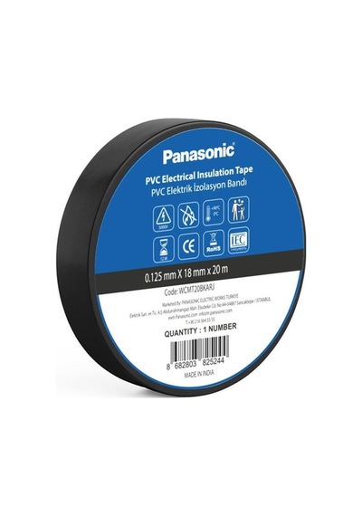 Panasonic Fr Pvc Elektrik İzolasyon Bandı Siyah 20m 1.80cm X 0,125mm - 8 Adet