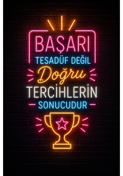 Başarı Tesadüf Değil Motivasyon Sözlü Neon Görünümlü Mdf Duvar Tablosu
