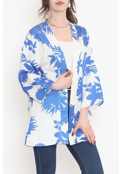 Desenli Kimono Saks - 17725.1247. Çok Renkli