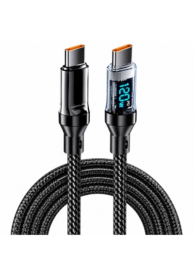 Alfais 6058 Usb Type C Hızlı Telefon Data Şarj Kablosu Led Ekranlı Dijital 120w Veri Kablosu 2 Metre