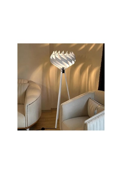 Tr Modern Ahşap Tripod Lambader Dekoratif Salon Köşe Lambası Beyaz Diğer
