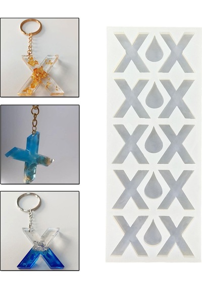 Epoksi Çoklu Silikon Kalıp X Harfi Anahtarlık Reçine Seri Döküm Kalıbı 4 Cm 10 Lu