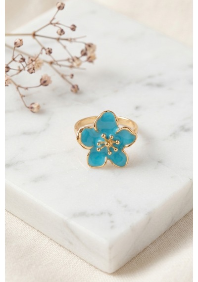 Gold Ayarlanabilir Turkuaz Sakura Çiçeği Yüzük Çok Renkli