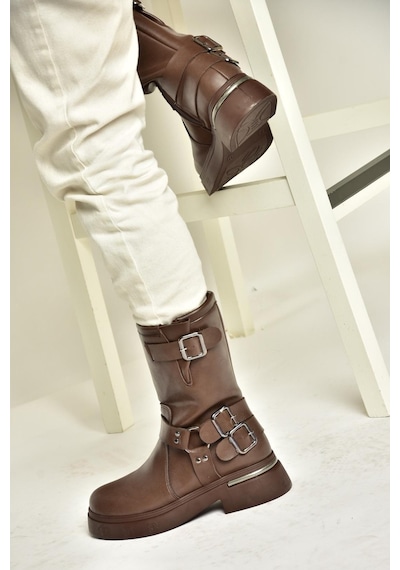 Fox Shoes T996333009 Kahverengi Kalın Tabanlı Kadın Bot Kahverengi