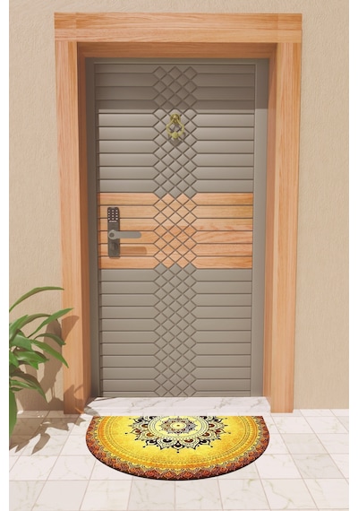 Rugmood Modern Dijital Paspas Sarı Mandala Desen Paspas - Kapı Önü Paspası