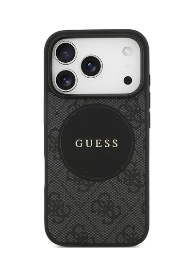 Apple Uyumlu iPhone 17 Pro Kılıf Guess Lisanslı M-safeli Yazı Logolu Circle Classic Kapak Siyah Siyah