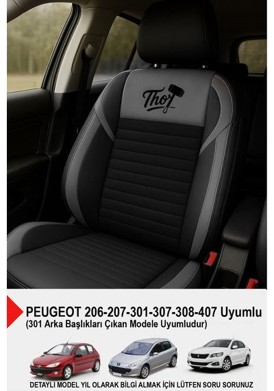 Naz Oto Thor Tay Tüyü Oto Koltuk Kılıfı Peugeot 206-207-208-306-307-407- Uyumlu Gri