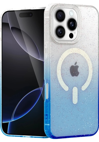 Mey İthalat Apple Uyumlu iPhone 16 Pro Pummel Shiny Magsafe Kapak - Mavi