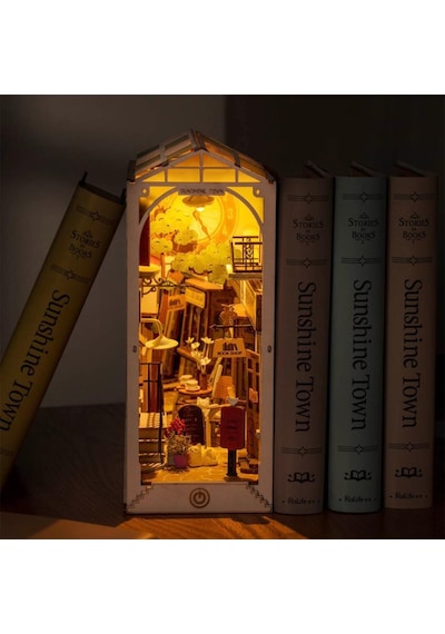 Rolife Tgb02 Sunshine Town Kasaba Kitap Köşesi Book Nook Dıy Minyatür Maket Model Seti Mini Dollhouse 3d Model Kit Detaylı Dekoratif Hobi Set 3d Puzzle Tiny House
