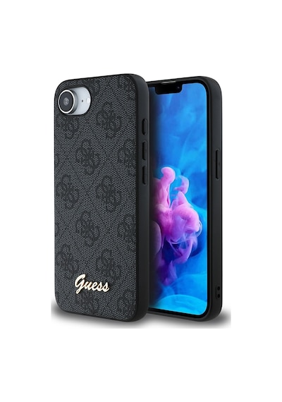Apple iPhone 16e Uyumlu Kılıf Guess Lisanslı 4g Desenli Script Metal Logolu Kapak Siyah
