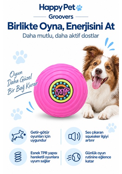 Happy Pet Groovers Tpr Dayanıklı Sesli Köpek Topu Oyuncağı 8,5 Cm Pembe