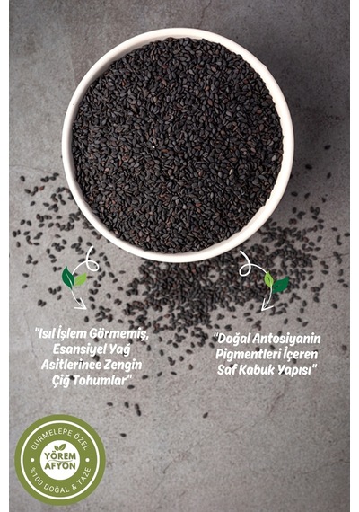 Yörem Afyon Botanik Dünya'nın Yüksek Lifli Cevheri Siyah Susam, Black Sesame Sesamum Indicum 90gr.