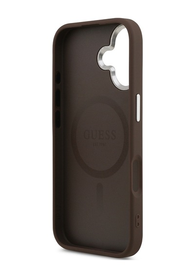 Apple Uyumlu iPhone 17 Kılıf Guess Lisanslı M-safe Özellikli Klasik Yazı Logolu Pu Deri Kapak Kahverengi Kahverengi