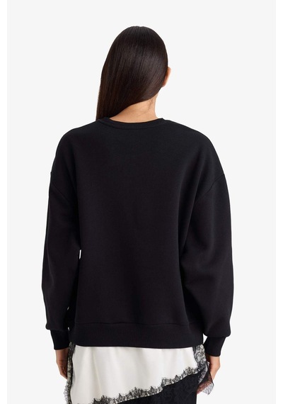 Defacto Relax Fit Bisiklet Yaka Etek Ucu Dantel Detaylı Sweatshirt G8595ax25cwbk81 Siyah-bk81