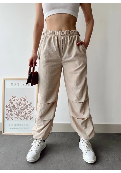 Ecenin Favorileri Bej Paraşüt Pantolon Bej