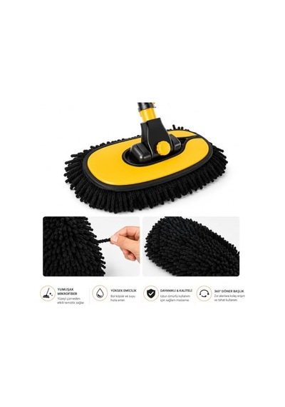 Krafz Oto Yıkama Mopu - Çift Kilit Sabitleme Sistemli Teleskopik Saplı,eğimli Başlık Ve Geniş Mikrofiber Yıkama Paspası, Çizmez Araç, Cam, Karavan Ve Tekne Temizleme Fırçası Lüx Mob