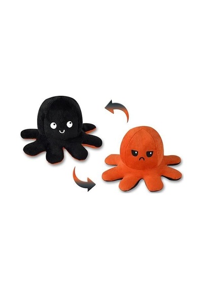 Mood Değiştiren Ahtapot Yastık Çift Yüzlü Ahtapot Peluş 20 Cm - Uyku Ve Oyun Arkadaşı Peluş Oyuncak - Turuncu-siyah Çok Renkli