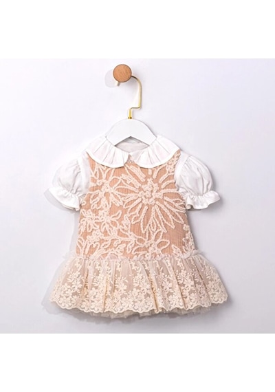 Ministok Maysa Dantelli Kısa Kollu Blüz Jile Kız Bebek Takım Bej