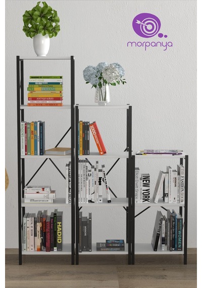 Morpanya Vera Metal Kitaplık 3 Bölmeli Kitaplık Çok Amaçlı Dosya Kitap Ra 001