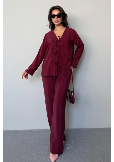 Madmext Bordo Önü Bağlamalı Alt Üst Takım Mg2473 Bordo
