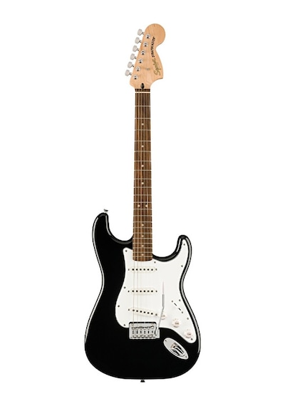 Squier 0372873106 Affinity Stratocaster Elektro Gitar Seti Siyah Mustang Micro Kulaklık Amfisi Dahil Siyah Strat Ve Laurel Klavye