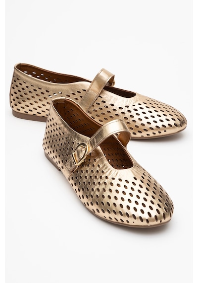Luvishoes Arian Altın Hakiki Deri Delikli Kadın Babet Ayakkabı Altın