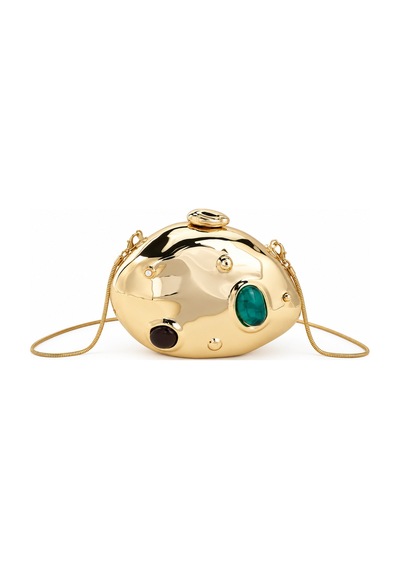 Aylesh Gold Metalik Taş Detaylı Zincir Askılı Clutch Çanta Altın Altın