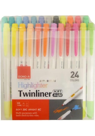 Dong-A Twinliner Çift Taraflı 24’Lü Fosforlu Kalem Seti