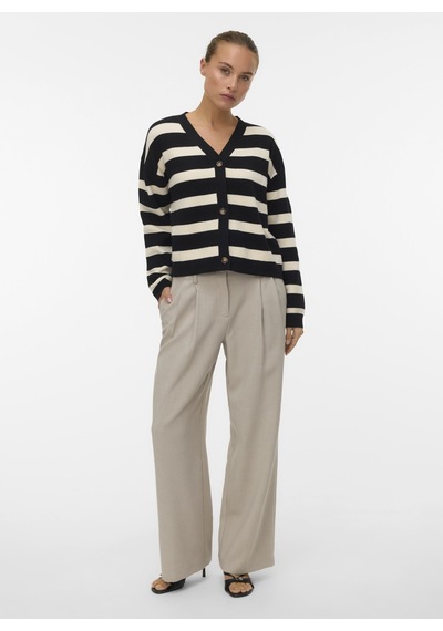 Vero Moda Siyah Kadın Çizgili Kazak Vmsaba Full Needle Ls V-neck Cardı