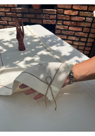 Diletto Ponpon Dokulu Hasır İp Detaylı Bohem Runner Beyaz