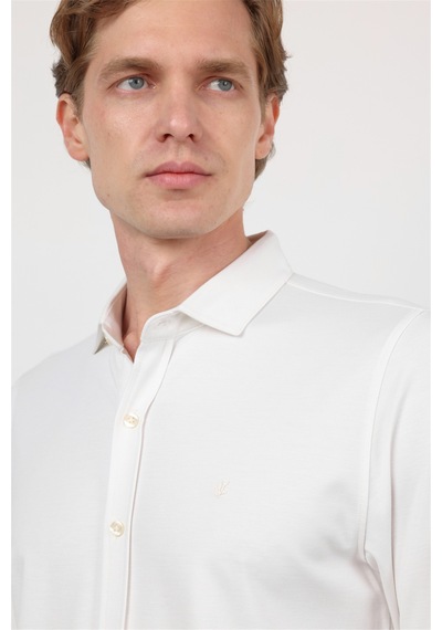 İmza Beyaz İtalyan Yaka Uzun Kol Cepsiz Performans Ürün Slim Fit Gömlek 1004260160