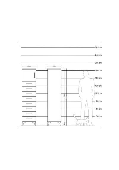 Hyperion Dolap Tek Raflı 8 Çekmeceli Tek Kapaklı 44x44x182 Aytaşı-antrasit Aytası