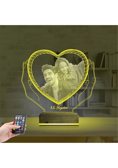 Luvivia Kalp Sevgiliye Hediye Fotoğraflı 3d Lamba - Masa Gece Lambası V2