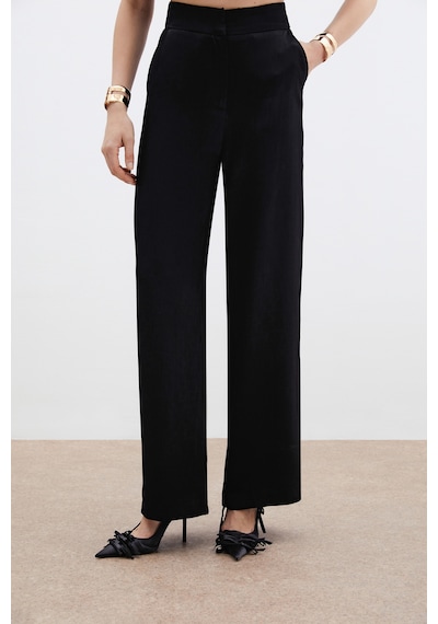 Sateen Cepli Bol Pantolon - Siyah-136041 Siyah