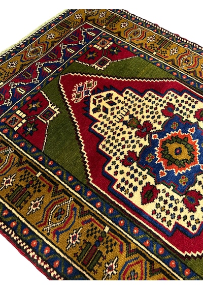 El Dokuma Kök Boya Taşpınar Halısı 102x155 Yeşil %100 Yün Halı Yeşil