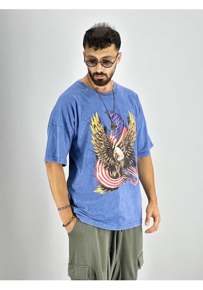 Cocopelli Erkek Yıkamalı Kumaş Baskılı T-shirt Coc2219 Çok Renkli