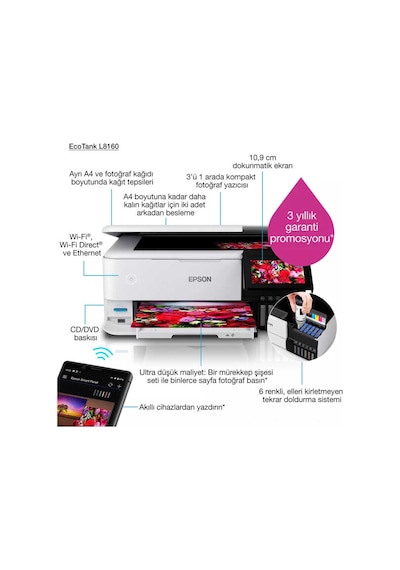 Epson Ecotank L8160 Mürekkep Tanklı Fonksiyonlu Yazıcı