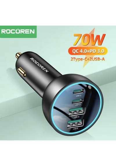 70w Type-c Ve Usb Giriş 4 Portlu Araç Şarjı Ce Lisanslı Pd Hızlı