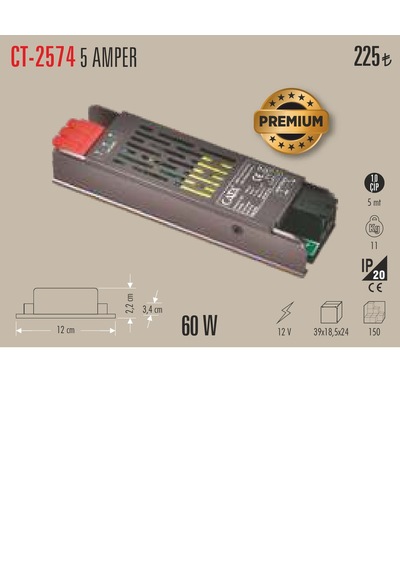 Cata 2574 5 Amper Premium Şerit Led Trafosu 2 Adet