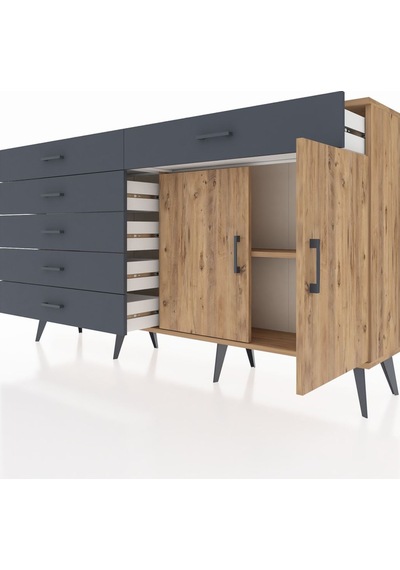 Arges Konsol Tek Raflı 6 Çekmeceli 2 Kapaklı 176x30x99 Çam-çam/an Çam-çam/antrasit Arges Konsol Tek Raflı 6 Çekmeceli 2 Kapaklı 176x30x99 Çam-çam/an Çam-çam/antrasit