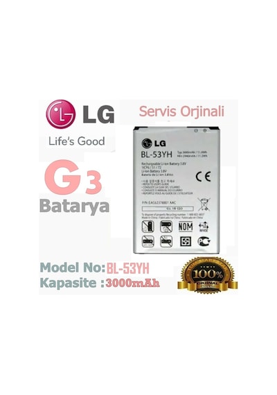 LG Uyumlu G3 Batarya Bl-53Yh Garantili 3000Mah Batarya