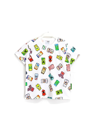 Minecraft Karakter 360 Derece Baskılı Çocuk T-Shirt 5 - 13 Yaş Beyaz