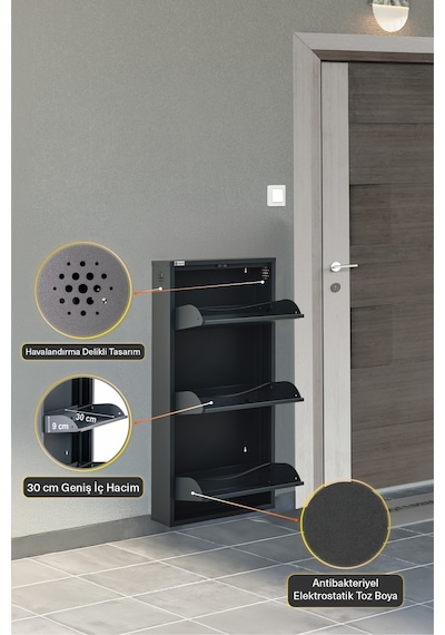 Arpelia Metal Ayakkabılık 3 Lü Antrasit
