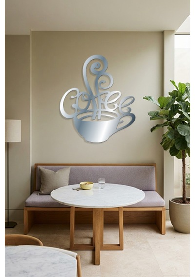 Coffee Metal Duvar Tablosu - Duvar Dekoru - Krom - 62 X 75 Cm