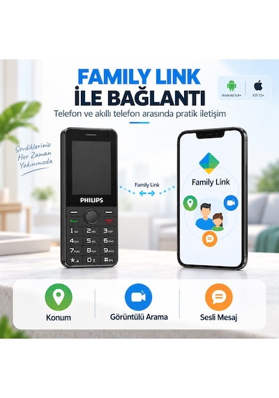 Philips E6808P 4G VoLTE Tuşlu Cep Telefonu 2.4” Ekran 1700mAh Batarya Görüntülü Arama Family Link Asker-Yaşlı-Öğrenci Siyah