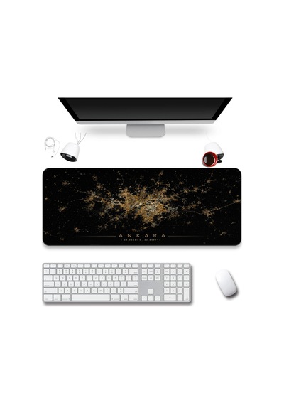Sonictouch Klavye Mousepad 40x90cm Dikişsiz Pürüzsüz Sıvı Geçirmez Kaymaz Taban Ankara Gece Haritası
