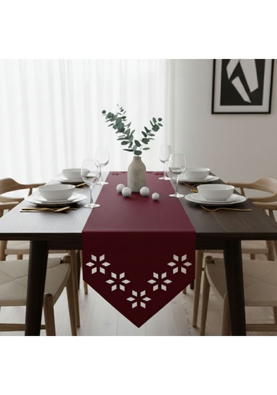 1 Adet Deri Runner-40x140 Cm-çiçek Desenli Runner Bordo
