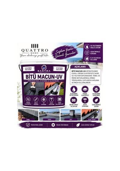Bitü Macun-uv Bitüm Kauçuk Esaslı Su Yalıtım Macunu 5 Kg Uv Dayanımlı, Elastik, Teras Çatı Ve Temel İzolasyonu