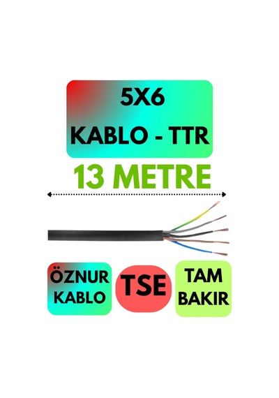 Öznur 5x6 Ttr Kablo, 13 Metre, Siyah Standart